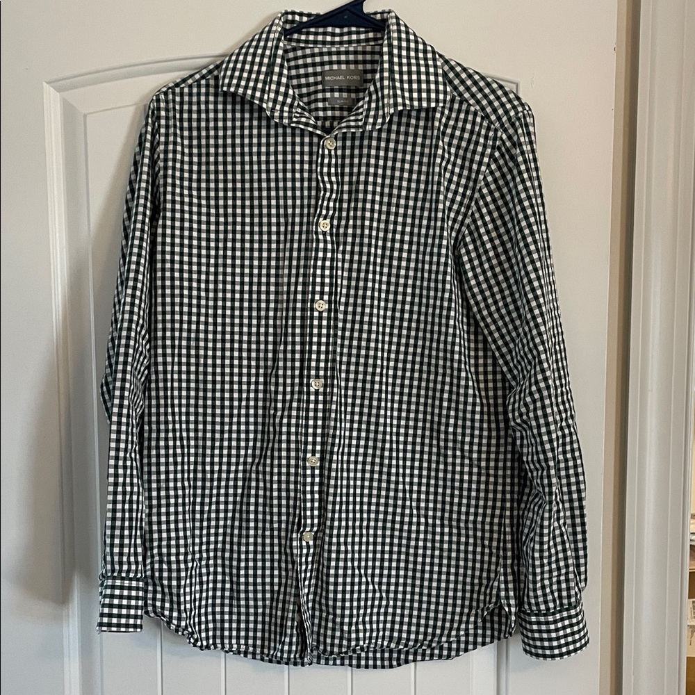 Men's Green and White Checkered Shirt